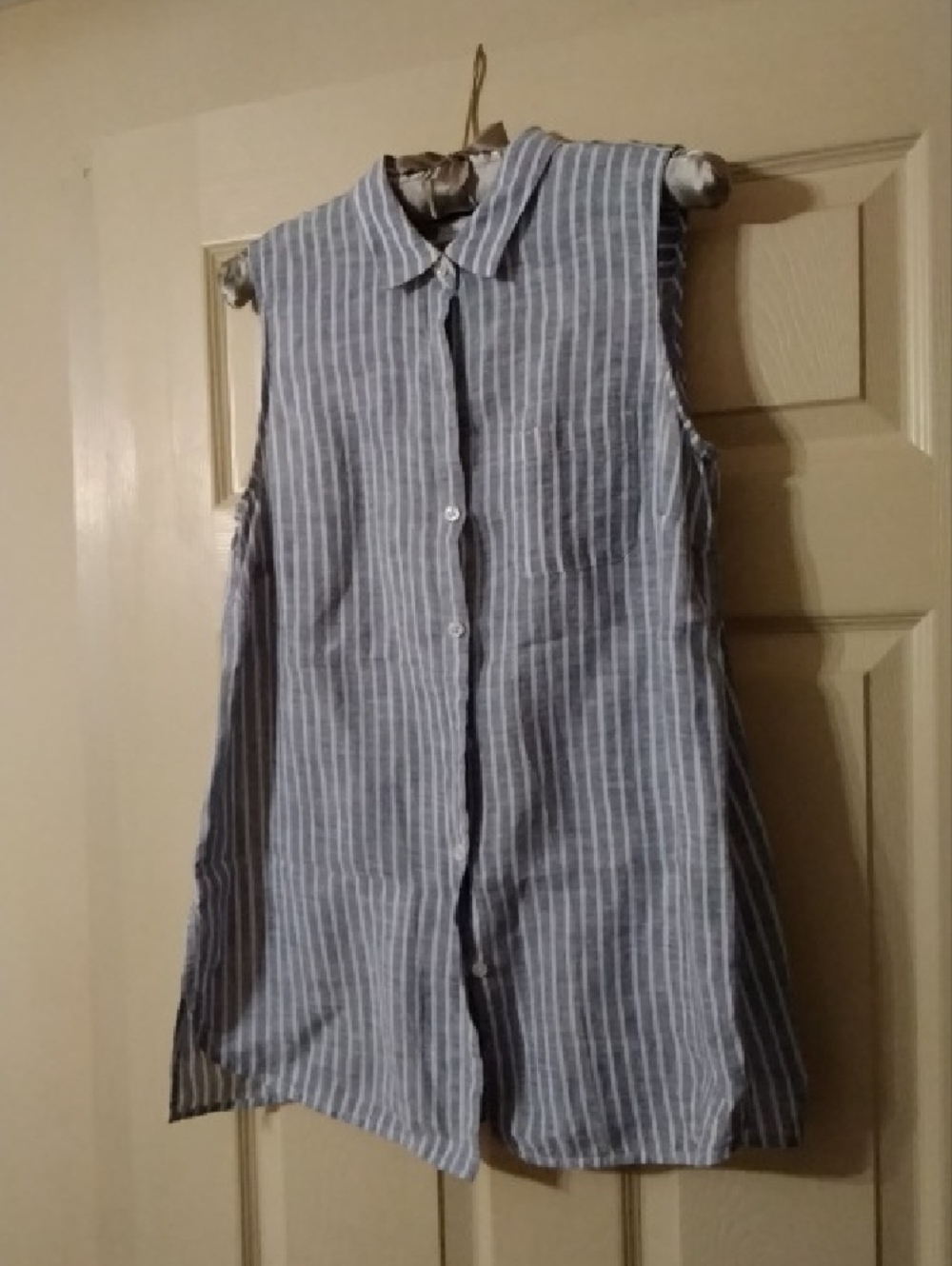 J. Jill Sleeveless Vertical Stripe Tunic - Light Blue & White - Picture 2 of 6